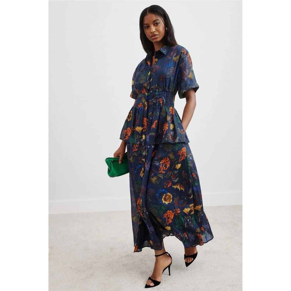 Rosie Assoulin Blue Boogie Woogie Bugle Boy Dress Floral Midi Navy Sz  6